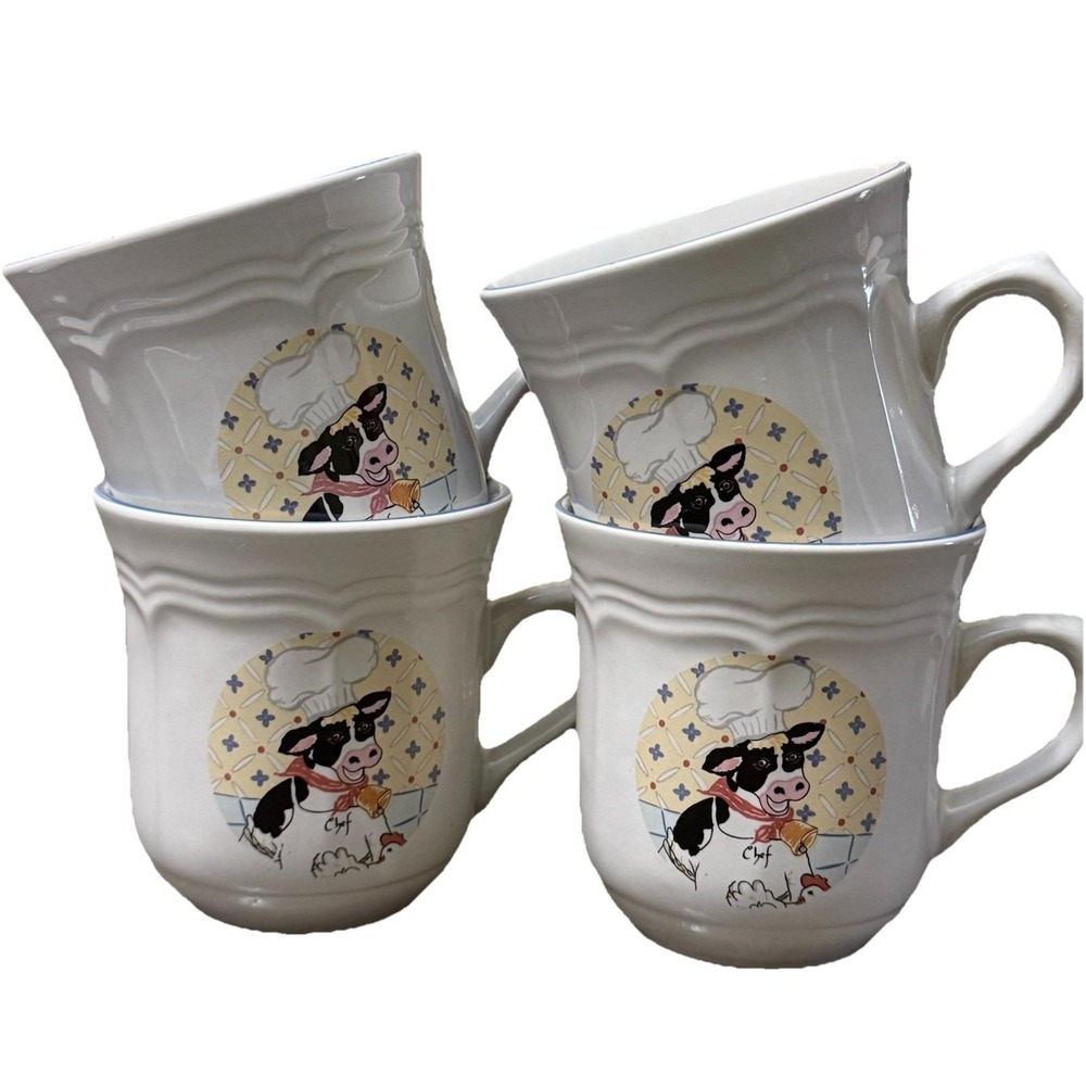Vintage Newcor Kitchen Kow Mug & Saucer Set Farm Cow Chicken‎ 8 Pc Lot